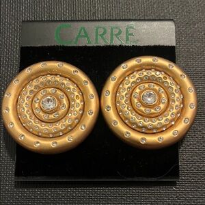 Carré Gold Vintage Circular Earrings with Crystals